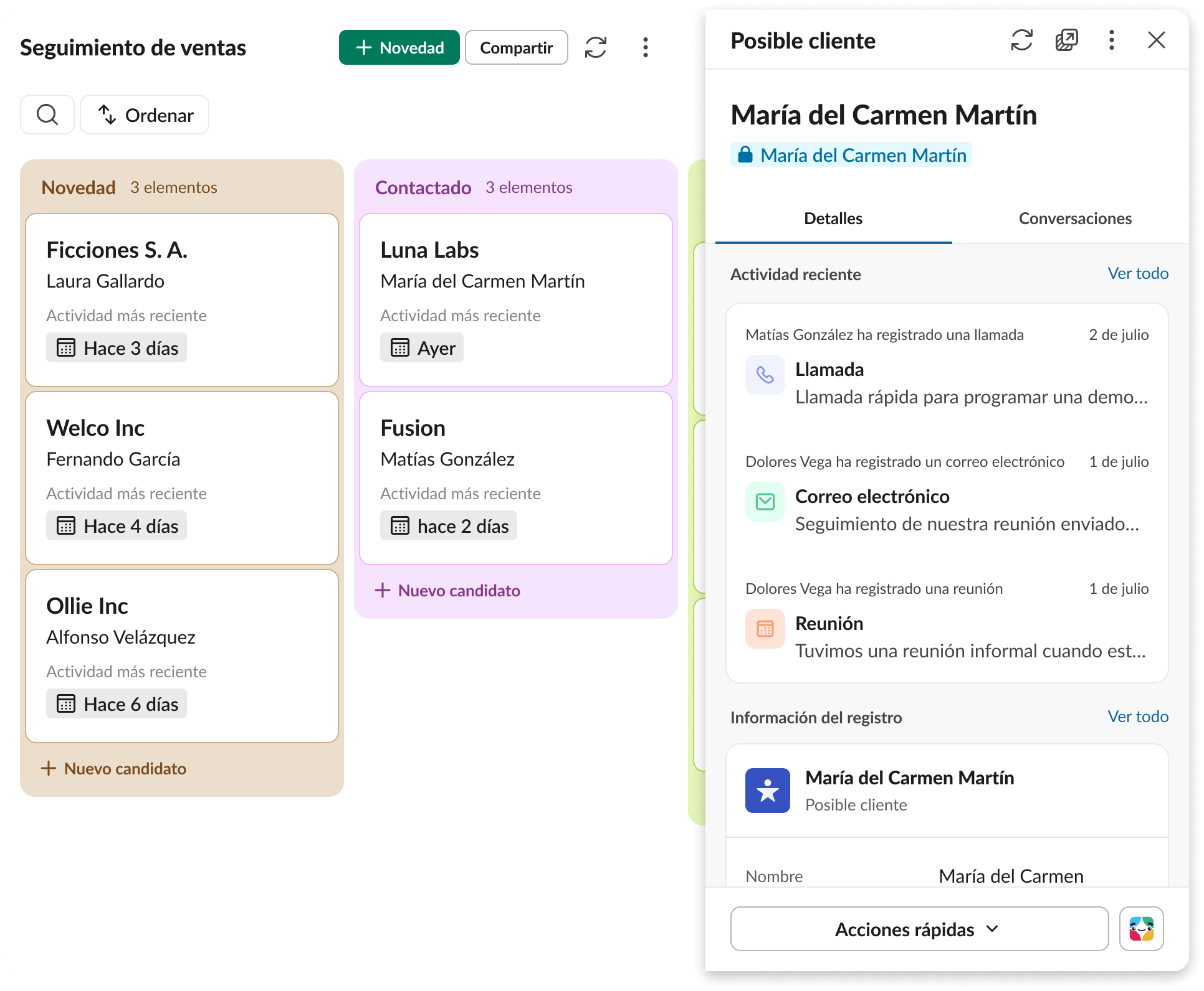 Fortalece las relaciones con tus clientes situando tus datos de cliente justo donde el equipo ya está trabajando.