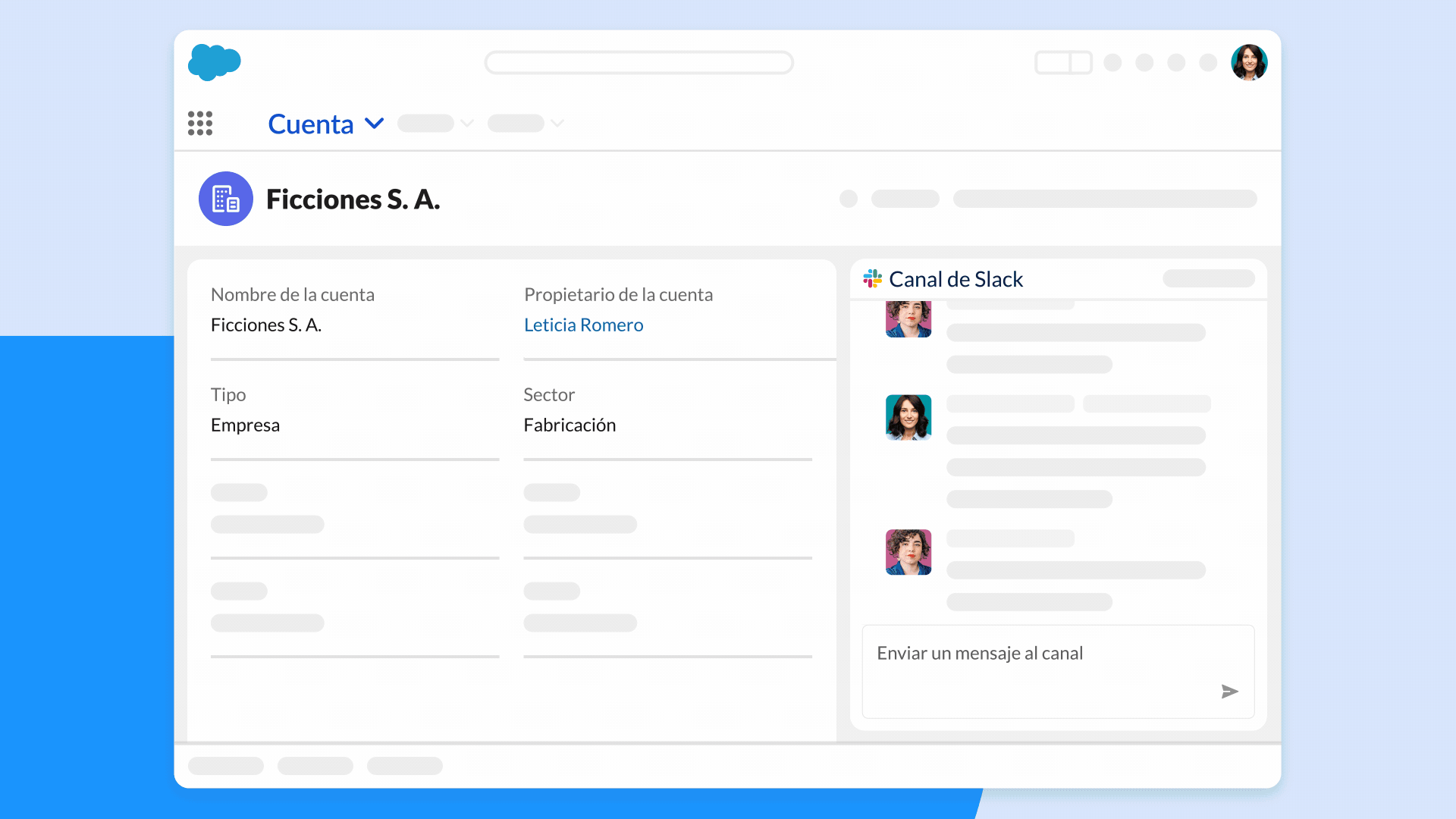 GIF que muestra cómo los equipos pueden comunicarse entre sí estén trabajando en Salesforce o en Slack.