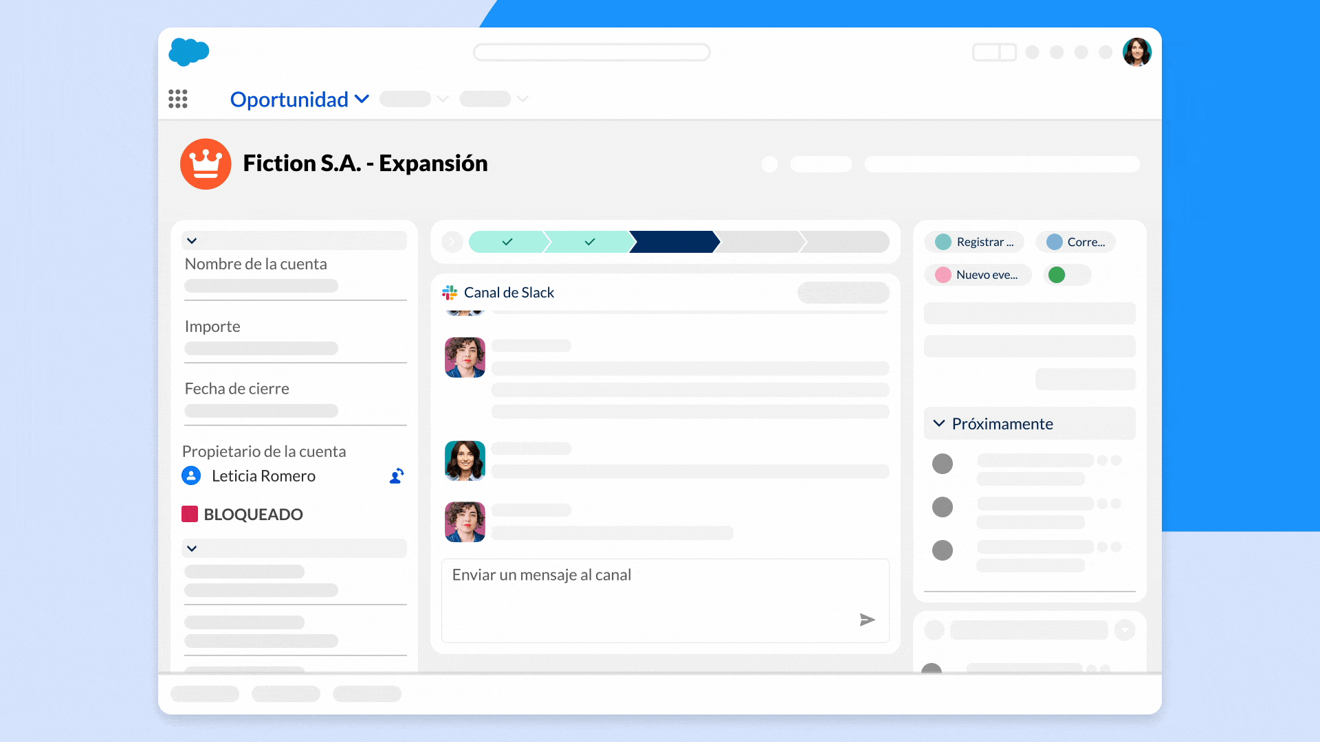 GIF que muestra a un equipo comentando una negociación en los canales de Salesforce.
