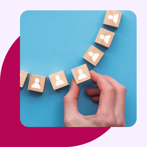 CRM examples, symbolized by square avatars