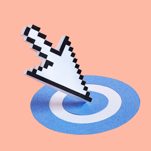 how to use a CRM, symbolized by a click arrow pointing towards a bullseye.