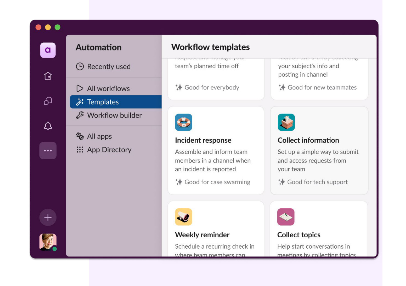 Slack workflow automation example