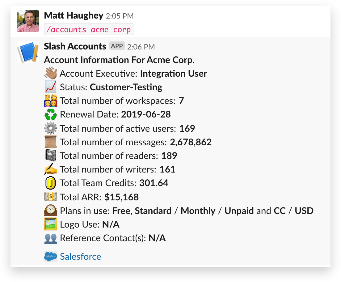 Comando de barra diagonal para cuentas en Slack