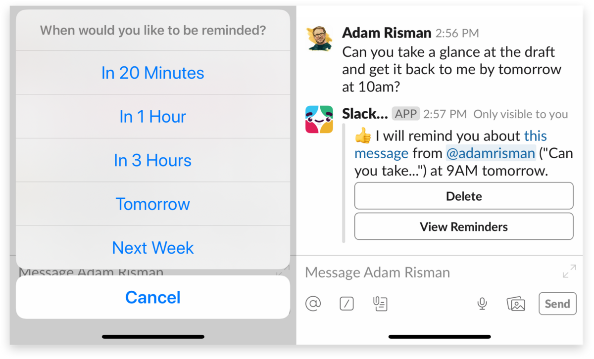 Slack モバイルアプリでのリマインダーの設定