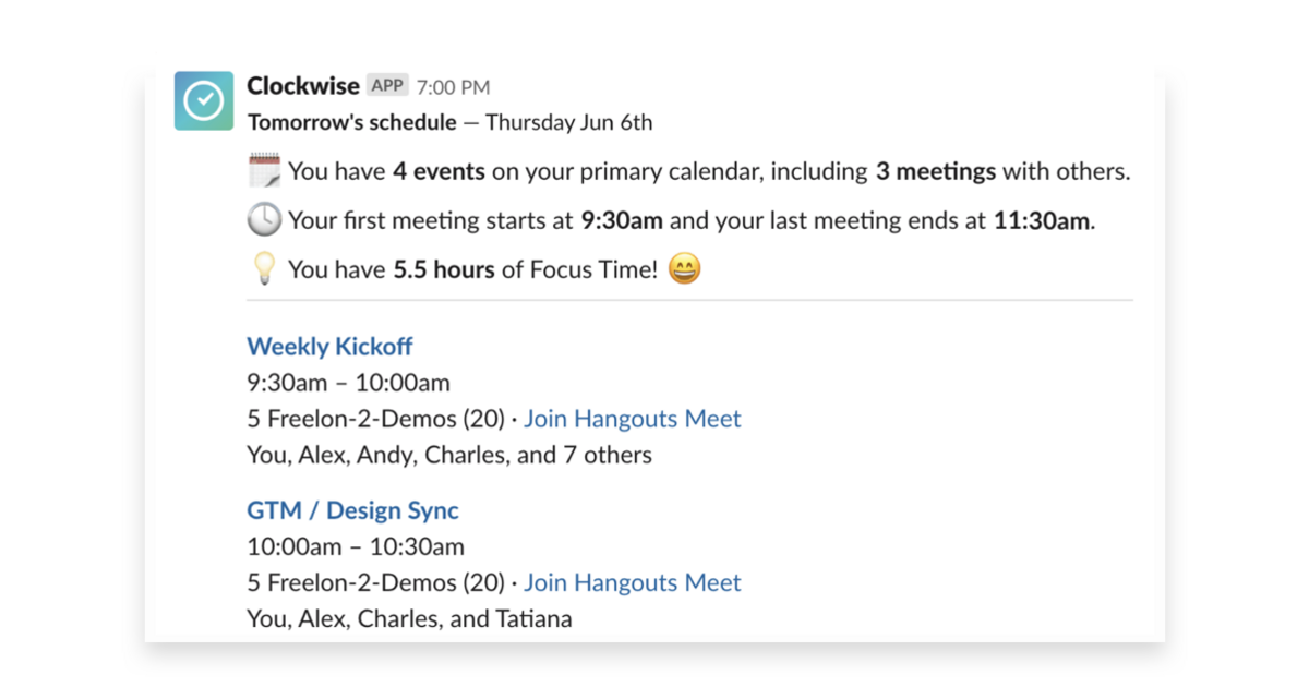 Clockwise app for Slack