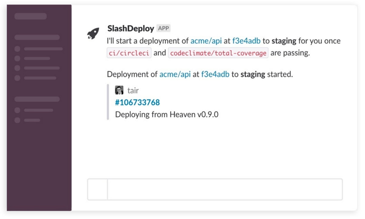 The Slash Deploy app for Slack