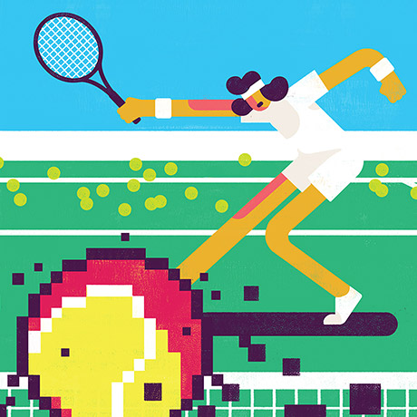 Tennis player hitting balls