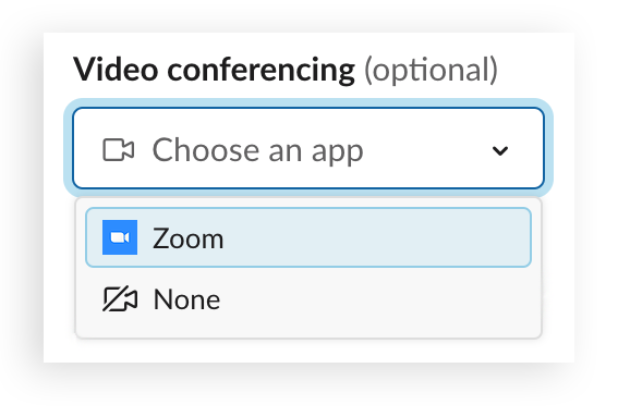 A Zoom video conferencing link is added to a meeting