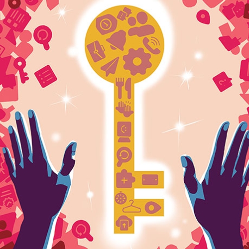 A person reaches toward a key