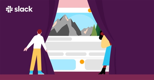 Image of two people pulling back a curtain to reveal a new product update