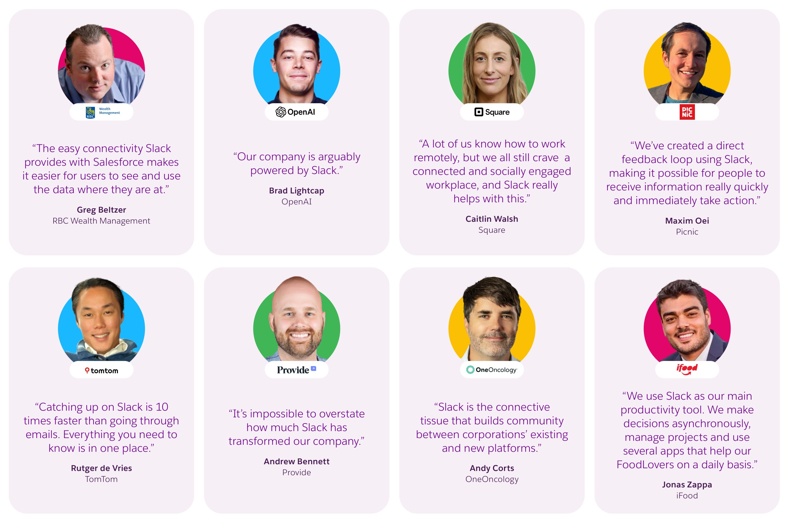 Company testimonials and quotes about Slack benefits
