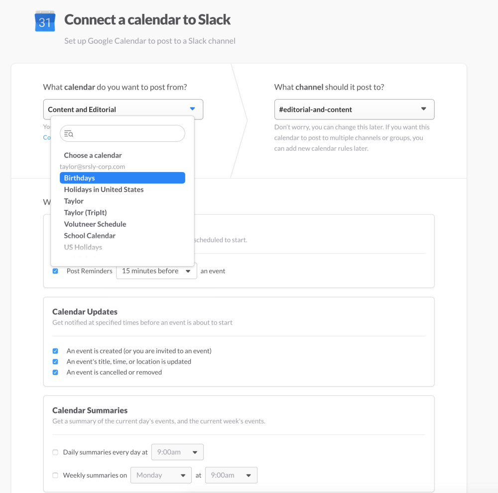 Kalender mit Slack verknüpfen