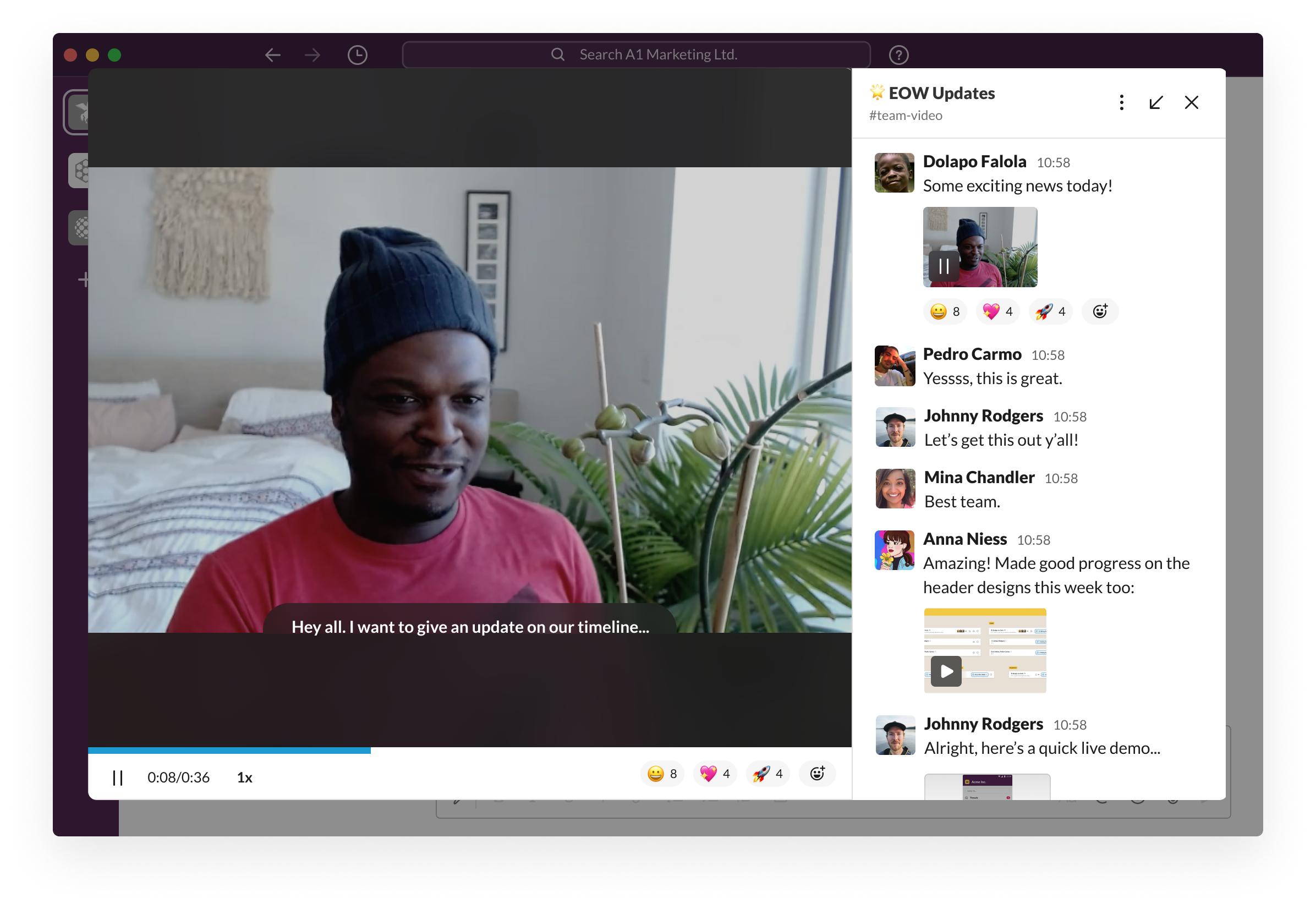 A prototype of an asynchronous video experience in Slack