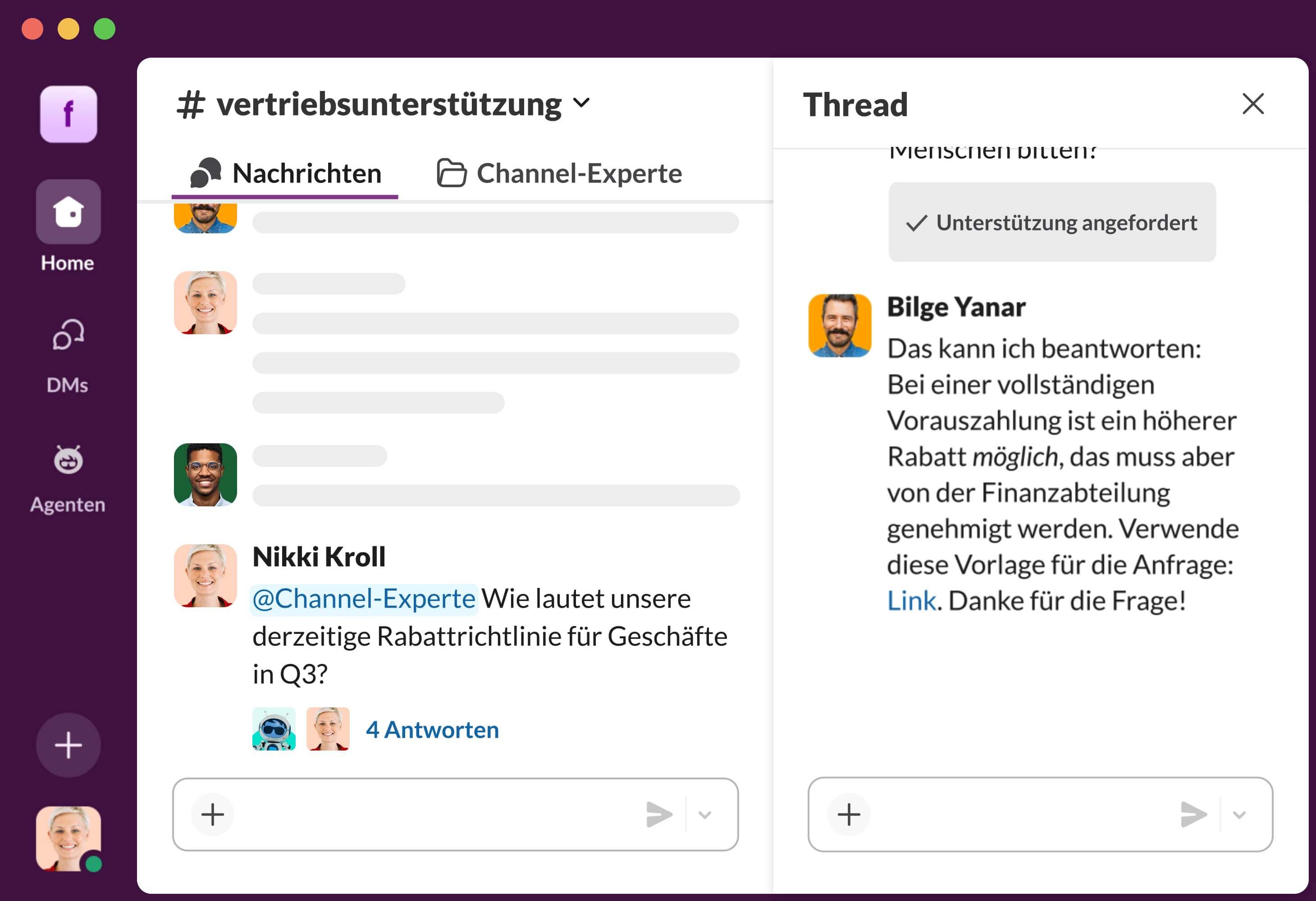 image showing the UX of Slack's Channel Expert assistant