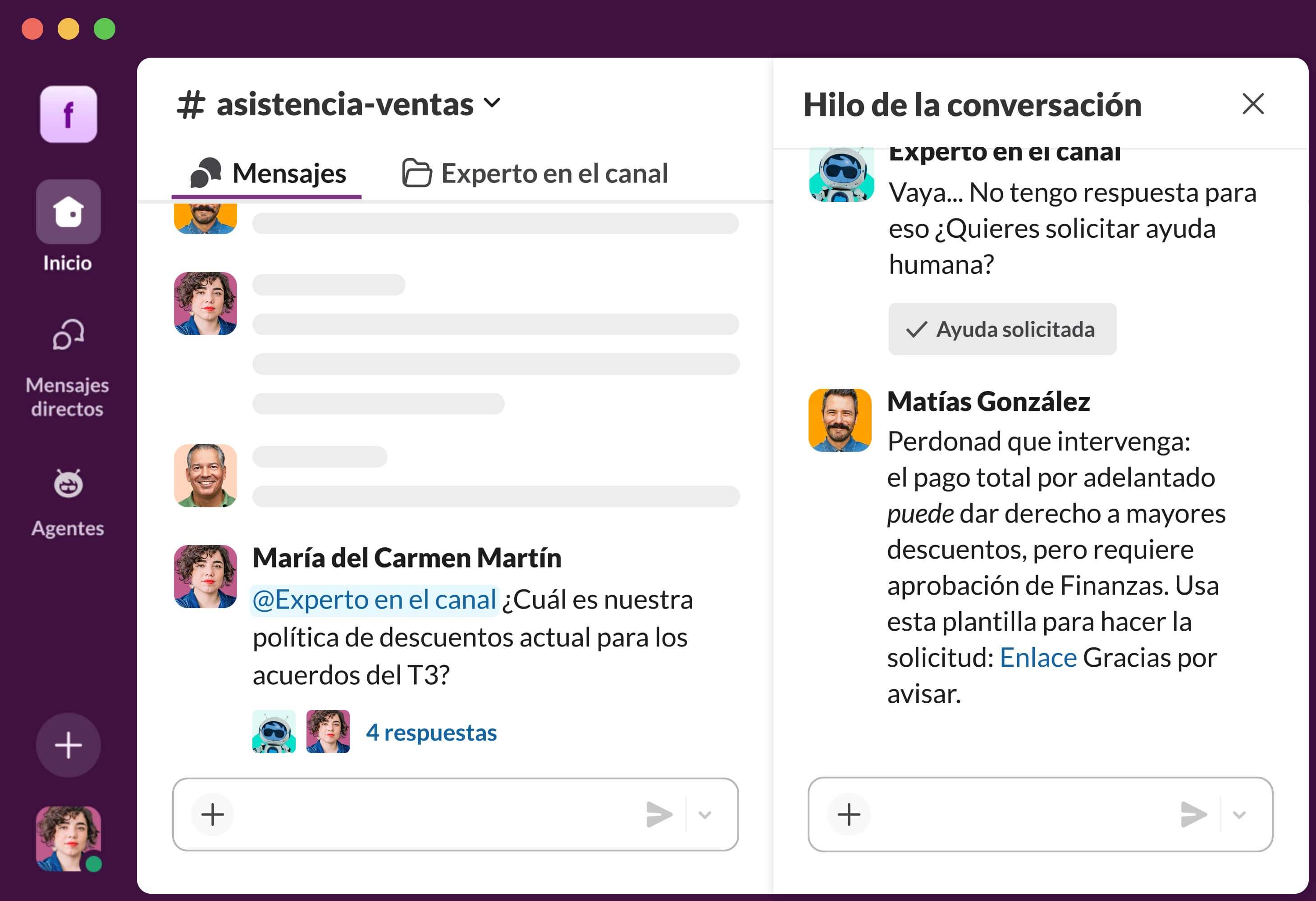 image showing the UX of Slack's Channel Expert assistant