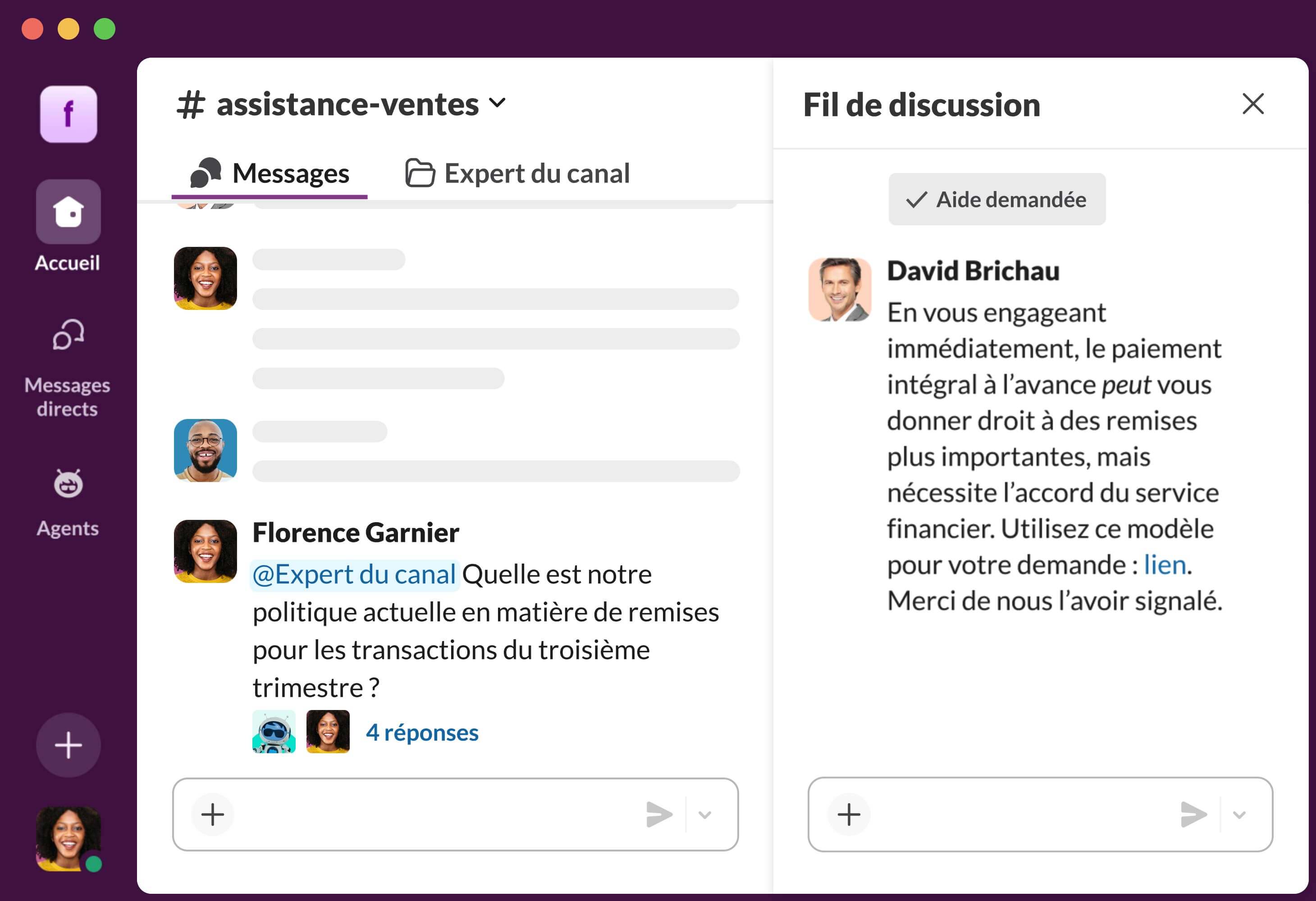 image showing the UX of Slack's Channel Expert assistant