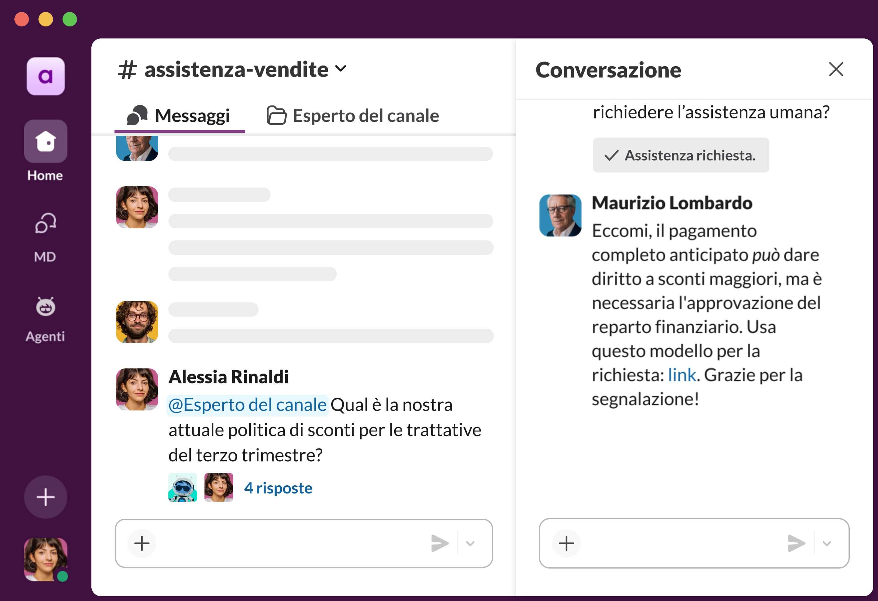 image showing the UX of Slack's Channel Expert assistant