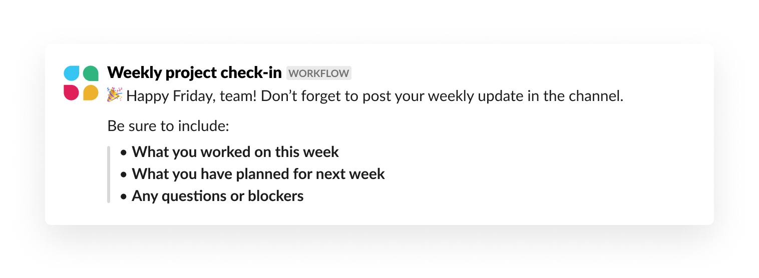 Running weekly check-ins using Workflow Builder