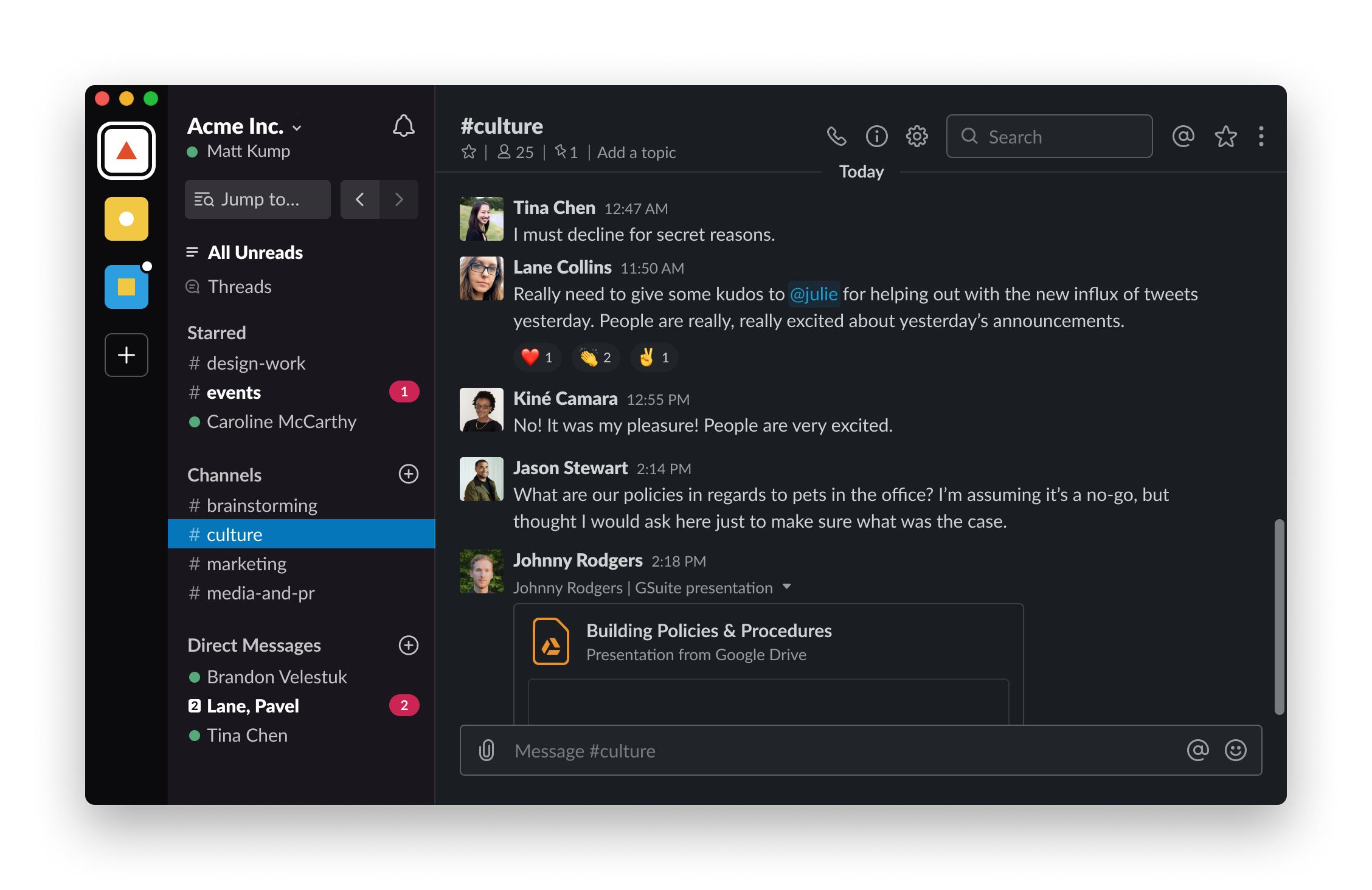 Slack desktop app shown in dark mode