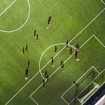 Overhead shot of a soccer scrimmage