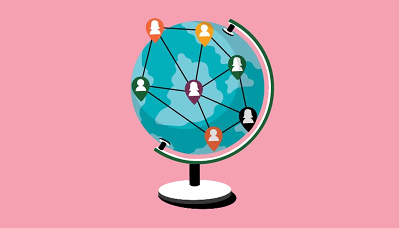 Colleagues around the world collaborating in Slack
