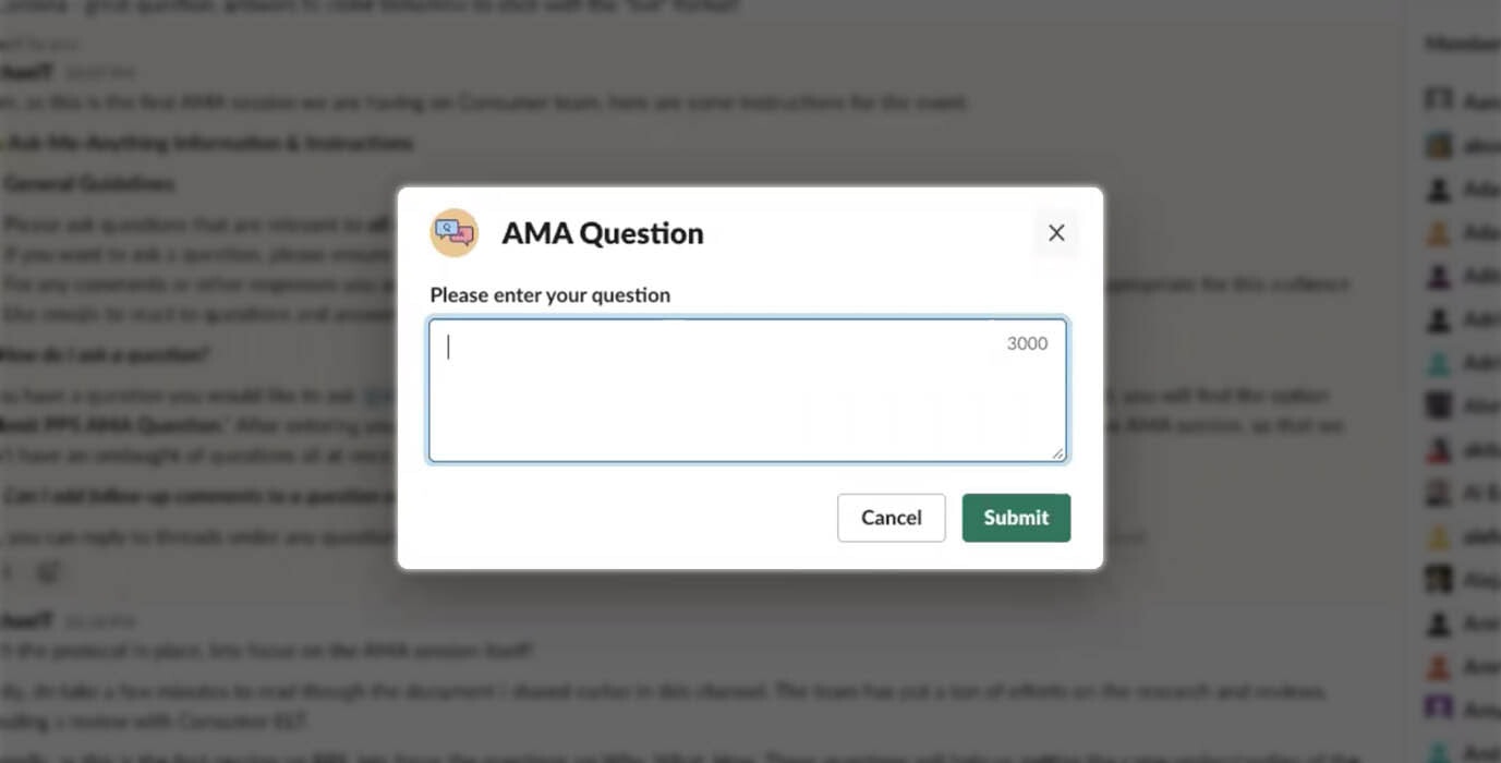 McAfee Slack executive AMA question workflow builder
