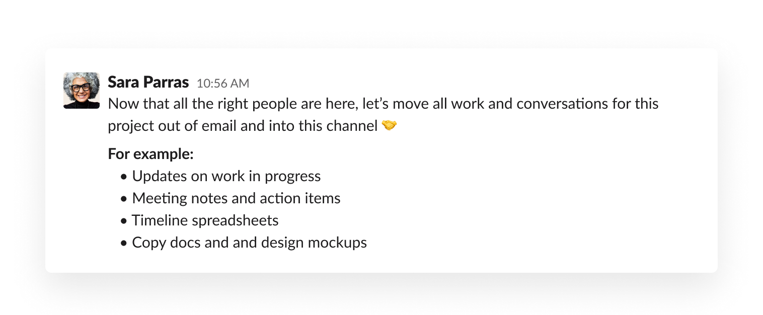 Message setting expectations in a Slack channel