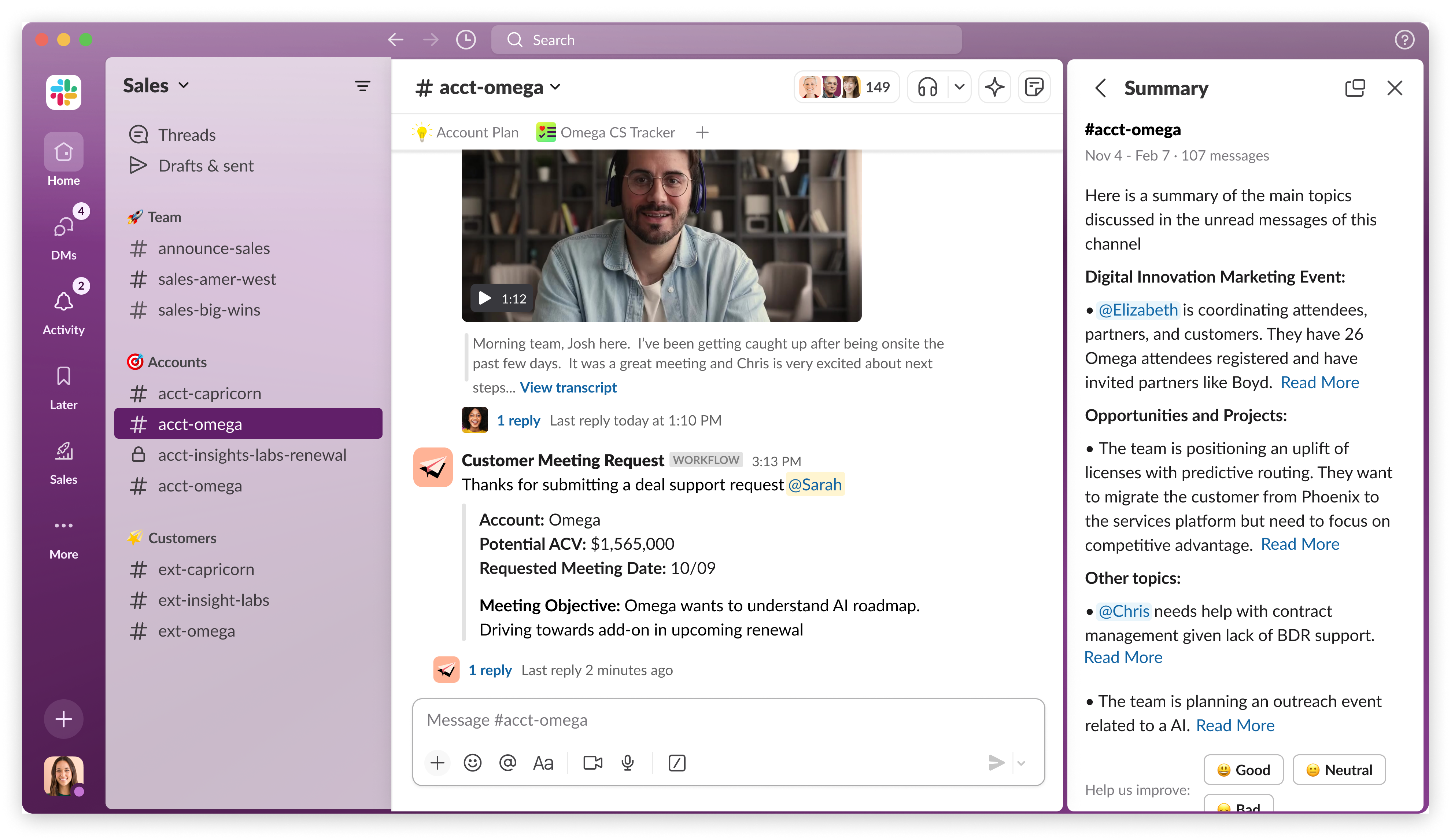 Riepilogo dell’IA di Slack su desktop