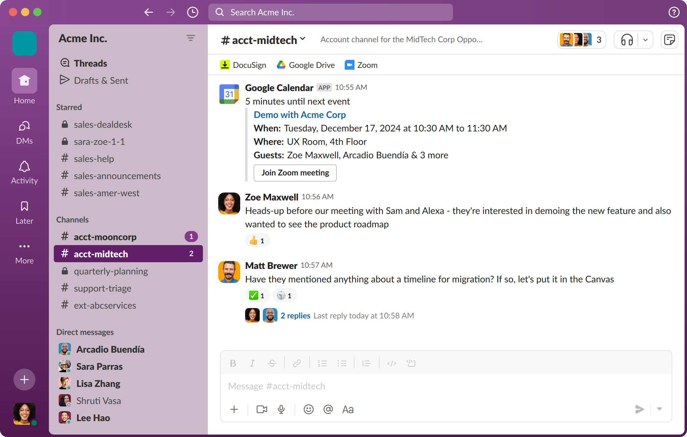 Vertriebs-Channels in Slack