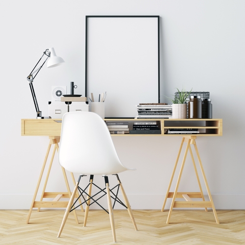 Clean and peaceful work from home desk setup