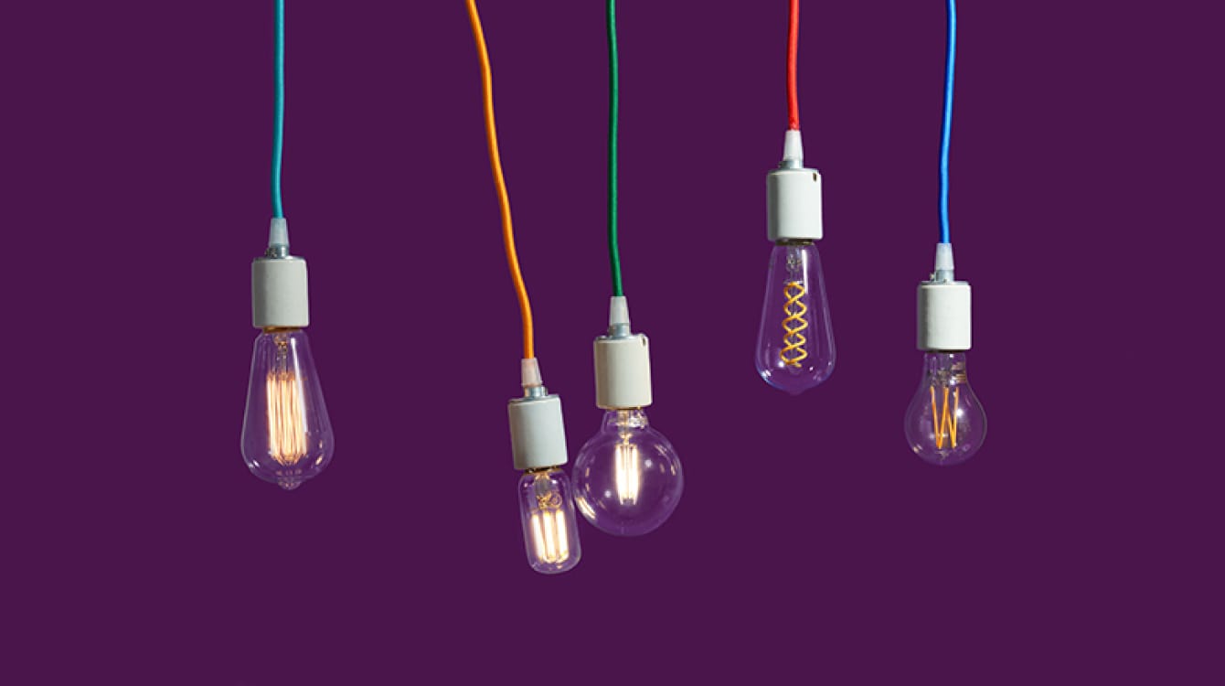 Hanging lightbulbs representing ideas