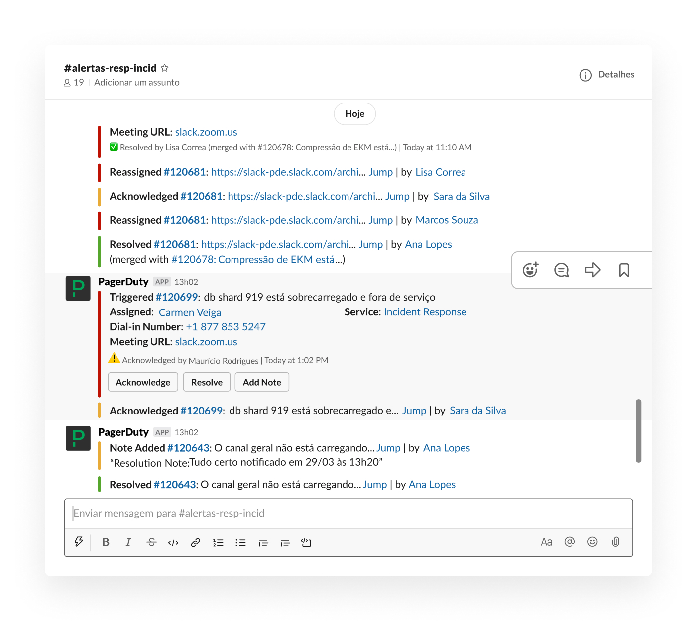 Integração do PagerDuty no Slack para postar no canal