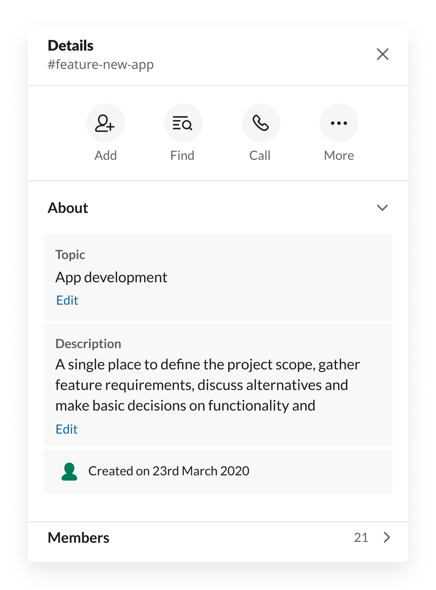 Slack channel details