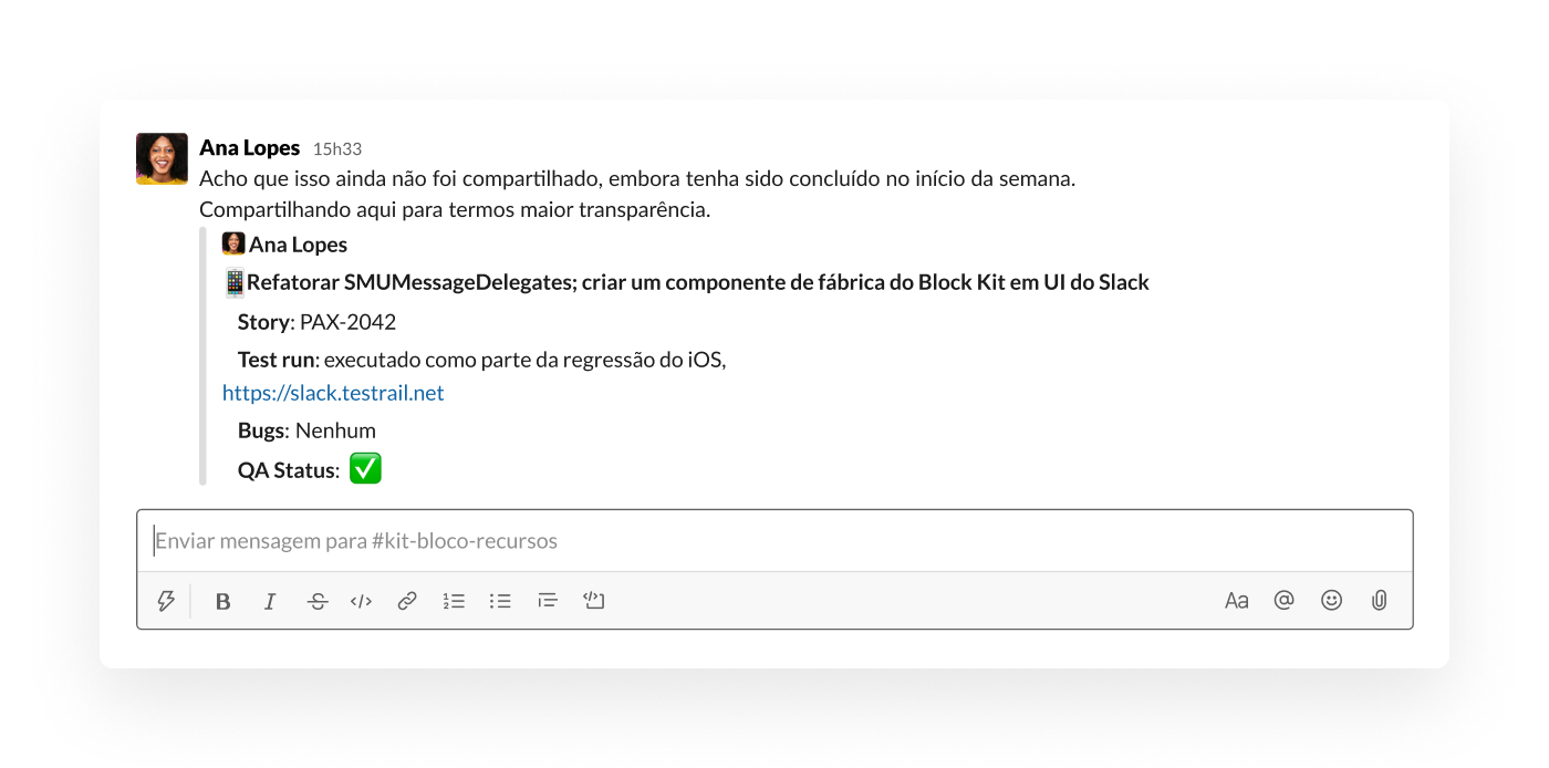 Compartilhando uma mensagem no Slack