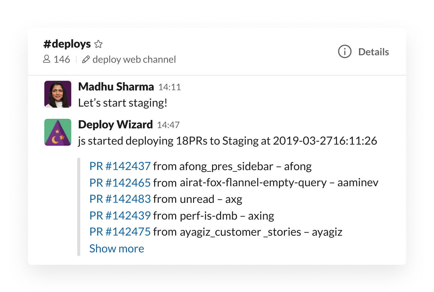 Deploy Wizard integration in Slack posting staging updates