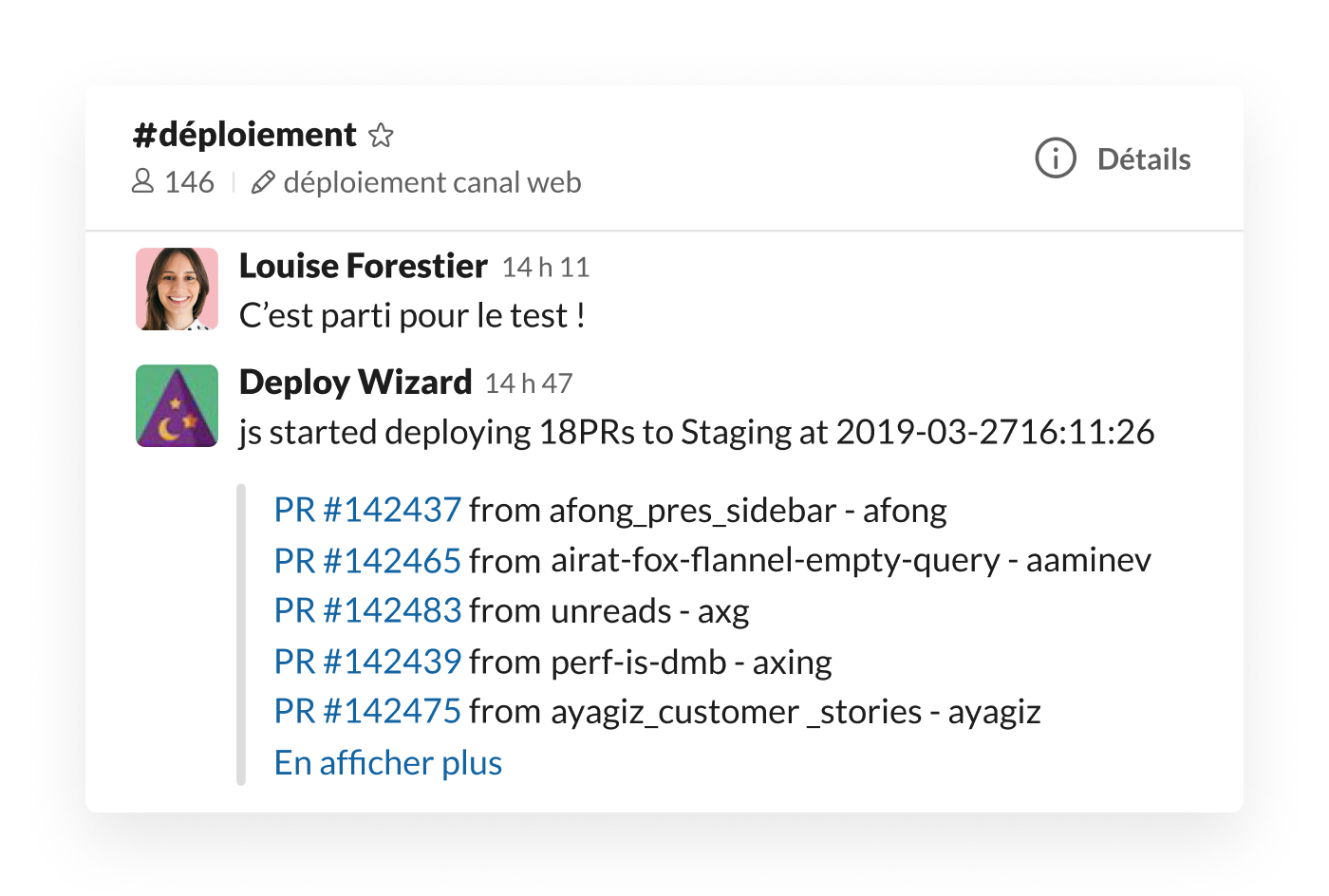 Intégration de Deploy Wizard dans Slack qui publie des mises à jour sur les étapes