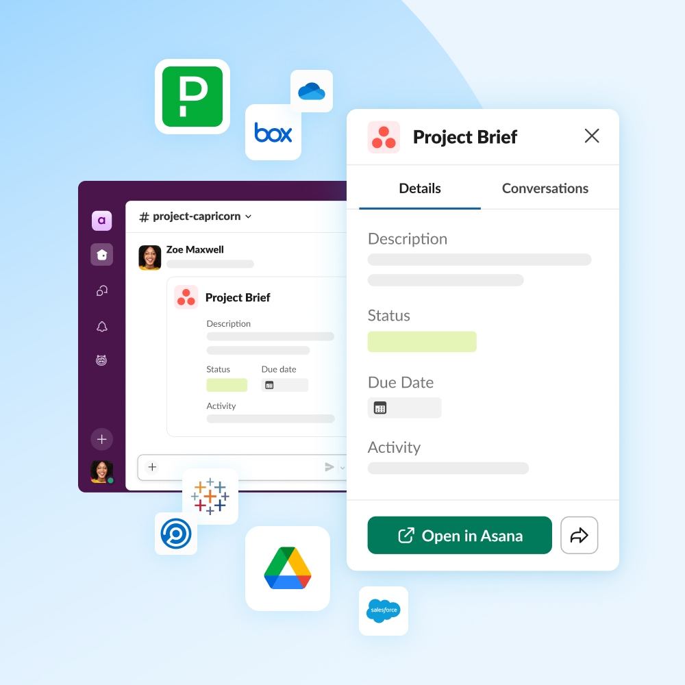 Hero image showing the Slack user interface for the work objects launch announcement