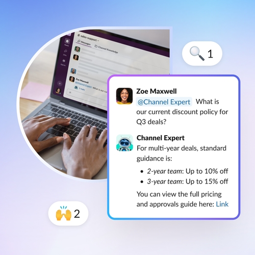Screenshot of Slack's Channel Expert chatting with an employee.