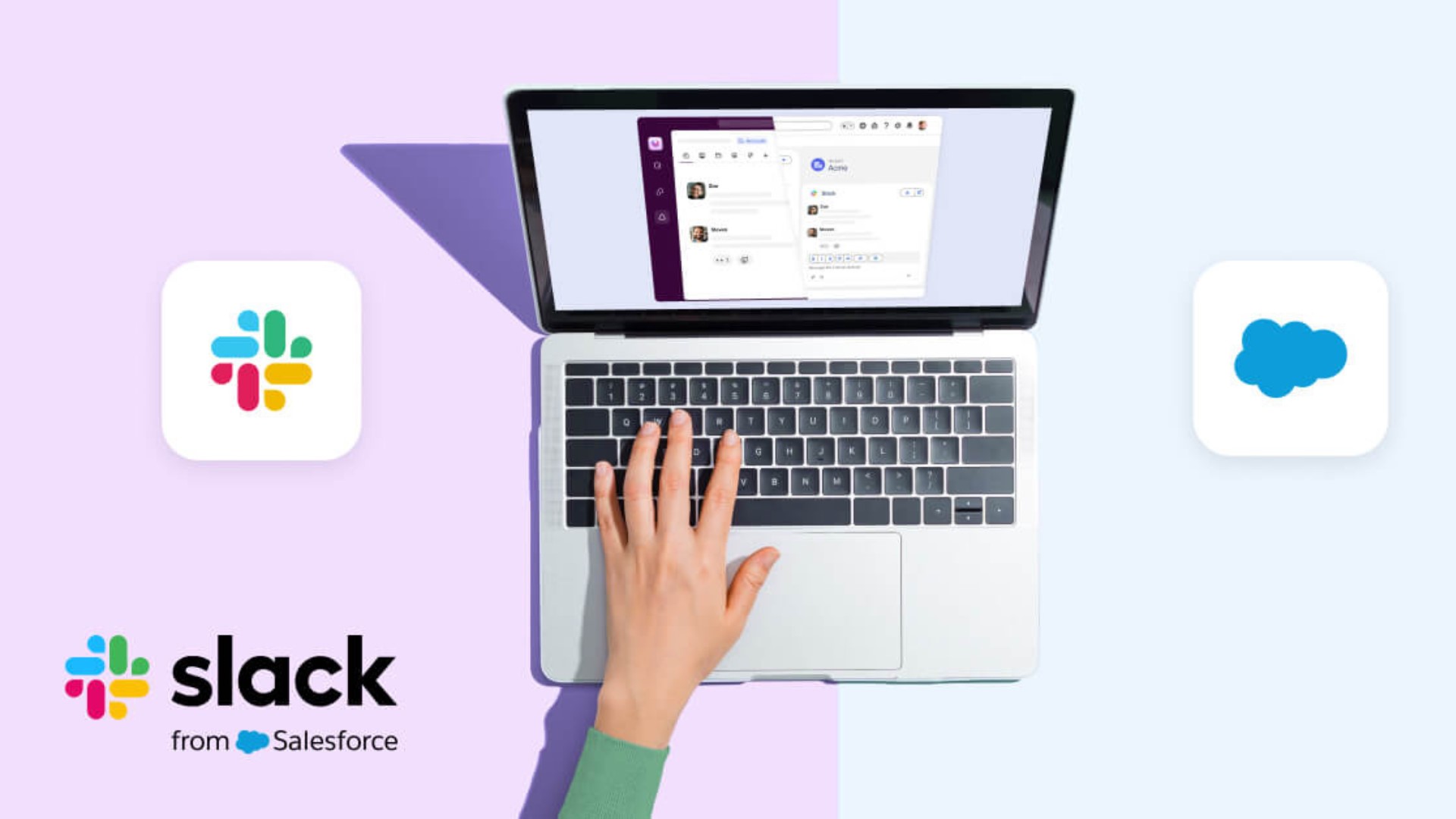 Salesforce and slack logo with laptop