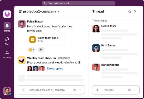 A simplified example of what channels look like in Slack.