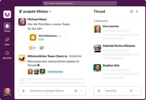 Ein vereinfachtes Beispiel dafür, wie Channels in Slack aussehen.