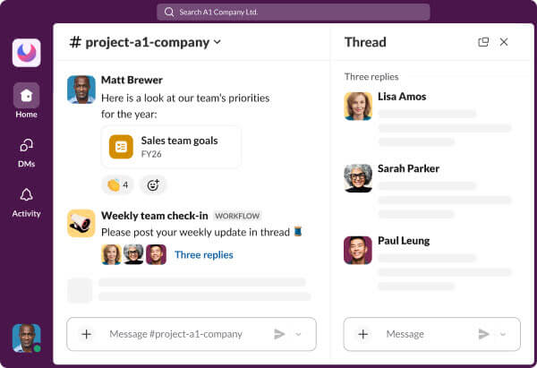 A simplified example of what channels look like in Slack.