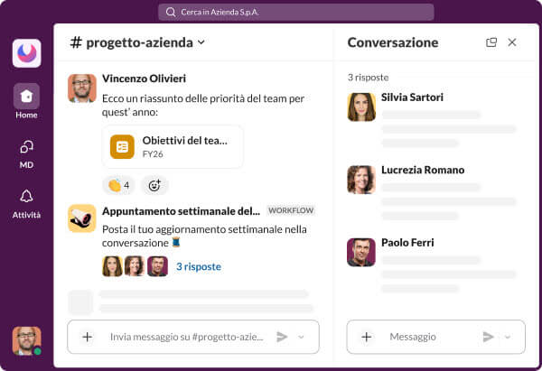 Un esempio semplificato dell’aspetto dei canali su Slack.