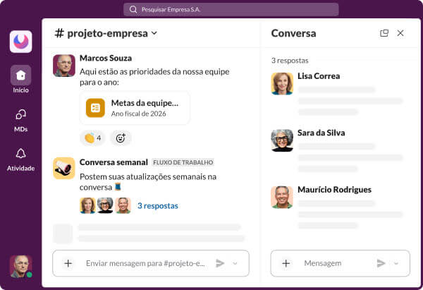 Um exemplo simplificado de como são os canais no Slack.