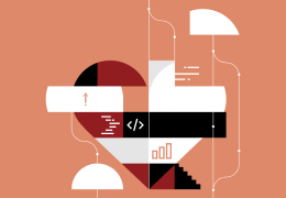 An illustration of a heart made of smaller data images and icons