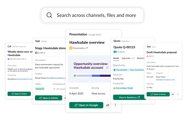 Search across channels, files and more