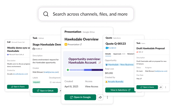 Search across channels, files, and more