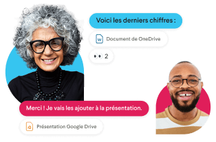 Canal Slack accompagné des photos de profil de membres et de noms de chaînes, comme « équipe design » et « facturation »