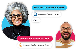 A Slack channel surrounded by people’s profile photos and channel names like “team design” and “billing”