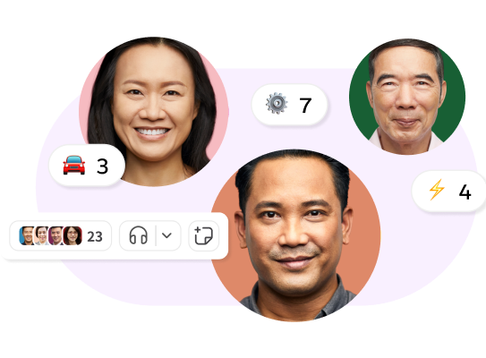 装饰图片,包含三张人物头像和一个 Slack 抱团图标